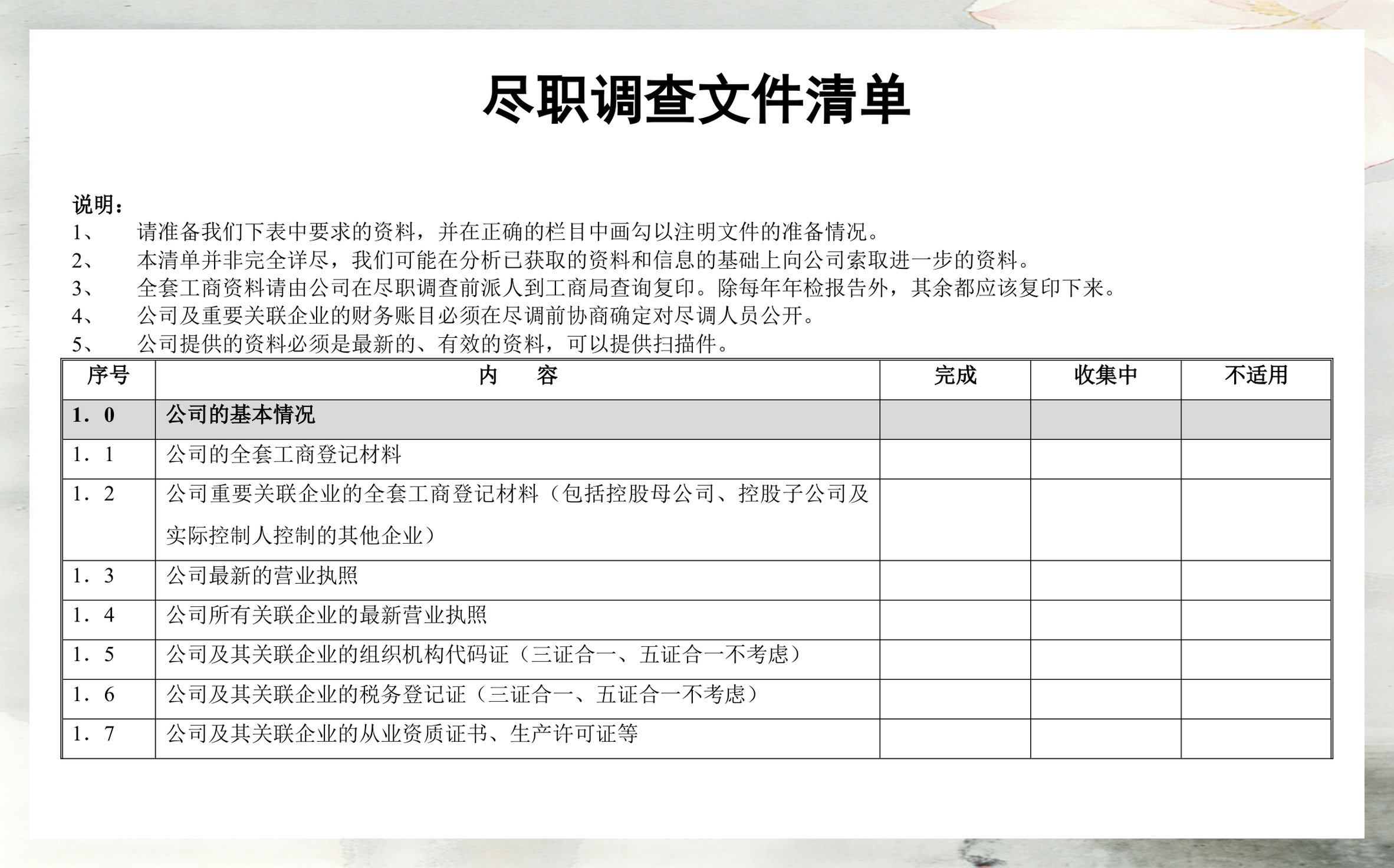 尽调清单模板定制(尽调资料清单如何提供)